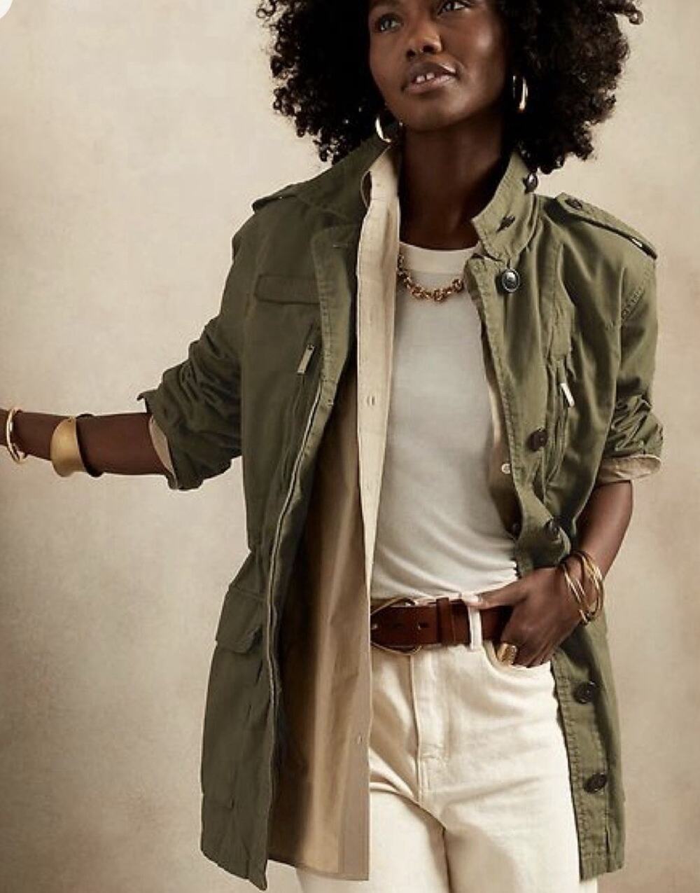 Banana Republic Womens Military Jacket Utility Olive Green Goblin Grunge Size XS